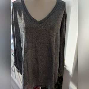 Gray V-Neck Long Sleeve Festive Blouse.